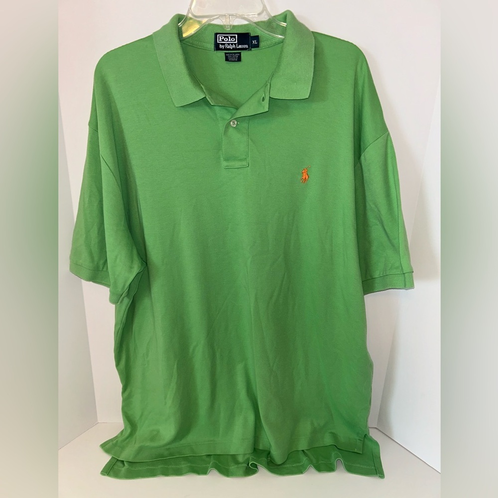 Polo Ralph Lauren VINTAGE lime green short sleeve men polo shirt size XL‎